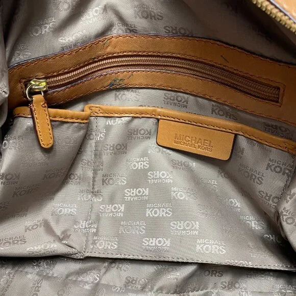VINTAGE Michael Kors ASTOR BRAID Handbag Camel Leather Grommet Satchel Y2K - Picture 15 of 15